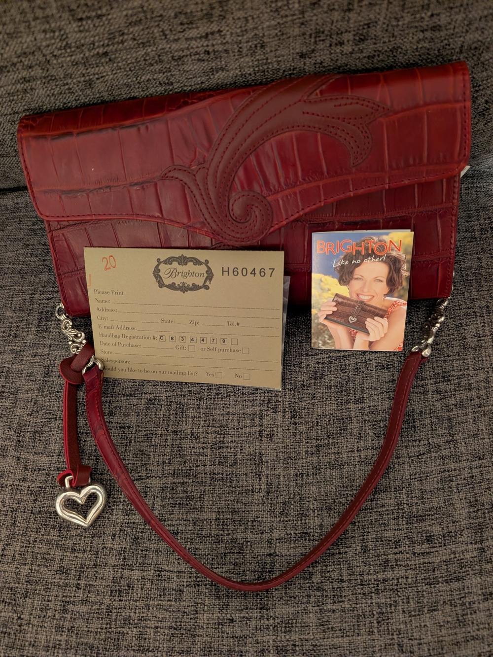 Vintage Brighton Red Croc-Embossed Leather Crossbody Bag